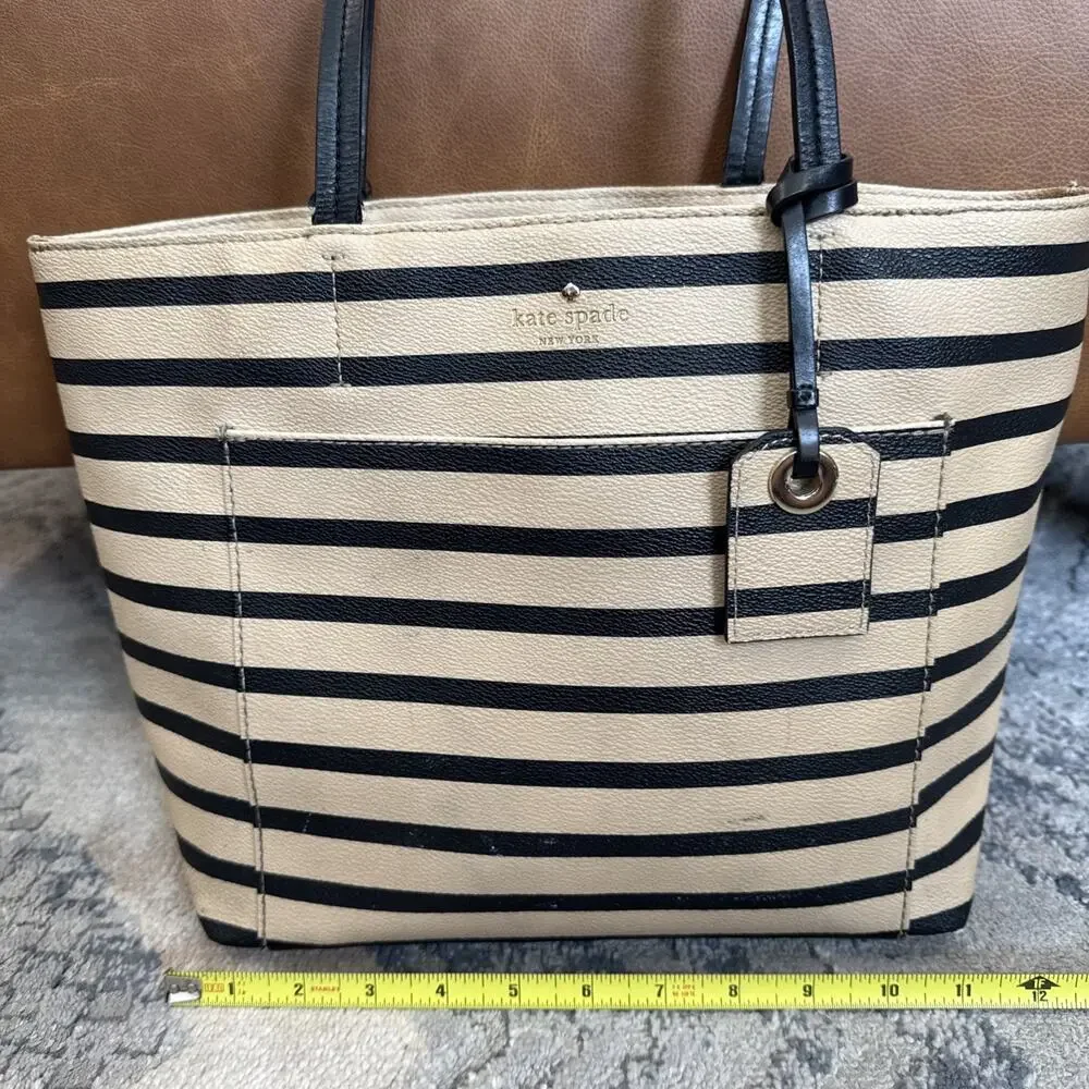 Kate Spade Hyde Lane Dipped Riley Tote Purse Bag Beige/Tan Blk Striped